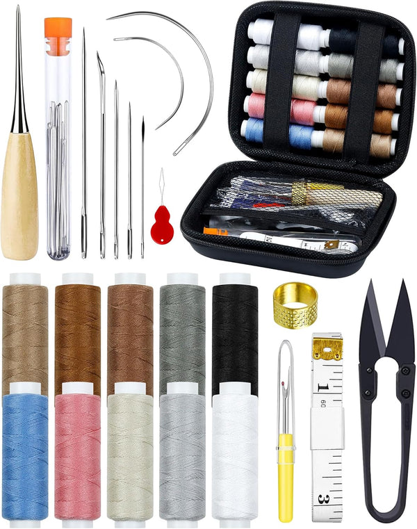 PLANTIONAL Upholstery Repair Sewing Kit: 47 Pieces Heavy Duty Sewing Kit with Sewing Awl, Seam Ripper, Leather Hand Sewing Stitching Needles,