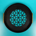 Kate and Laurel Caspen Round Cut Out Pattern Decorative Tray with Gold Metal Handles, Black 15.5" Black