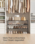 SONGMICS Shoe Rack, 3-Tier Shoe Organizer, Metal Storage Shelf, Upright or Upside Down, for 16-20 Pairs, Stackable, for Entryway, 11.8 x 36.2 x