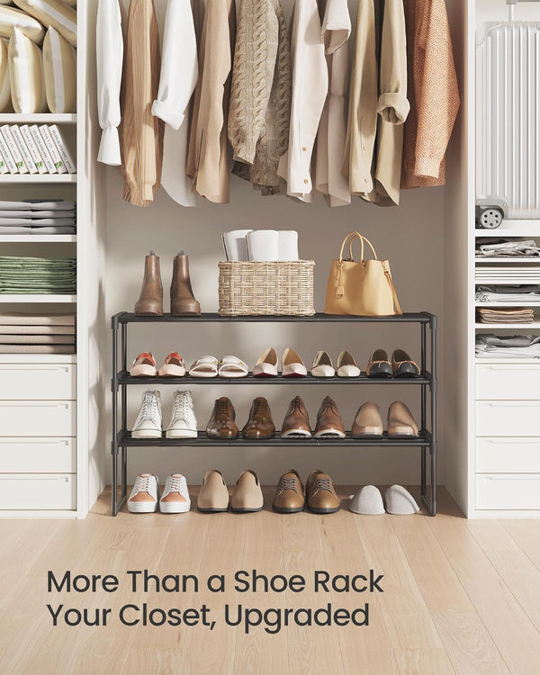 SONGMICS Shoe Rack, 3-Tier Shoe Organizer, Metal Storage Shelf, Upright or Upside Down, for 16-20 Pairs, Stackable, for Entryway, 11.8 x 36.2 x