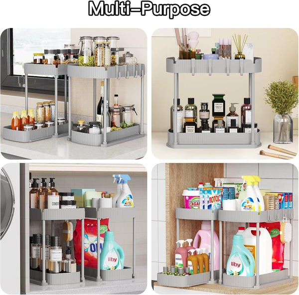 Ukeetap 2 Pack Multi-Purpose Pull-Out Storage Organizers, Under Sink Organizers and Storage for Bathroom & Kitchen, Under Cabinet Organizers and