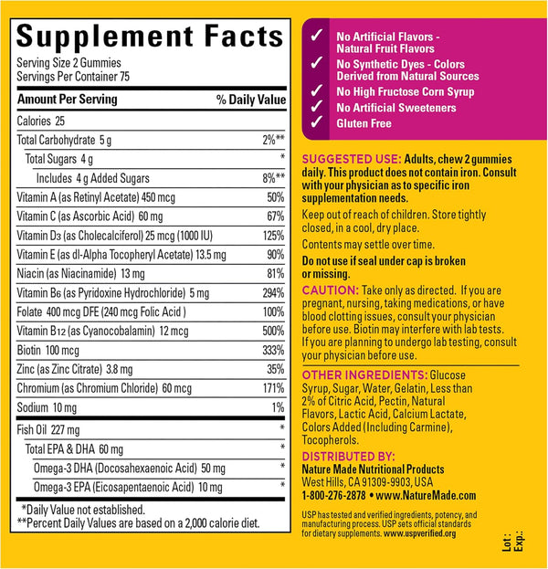 Nature Made Womens Gummy Multivitamins with Omega-3, 150 Gummies Strawberry, Lemon & Orange 150 Count (Pack of 1)