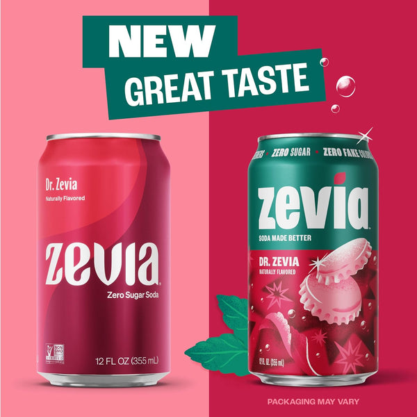 Zevia Zero Sugar Soda, Dr. Zevia, 12 oz Cans (24-Pack) – Naturally Sweetened, Zero Calorie Sugar Free Soda - Non-GMO Project Verified,