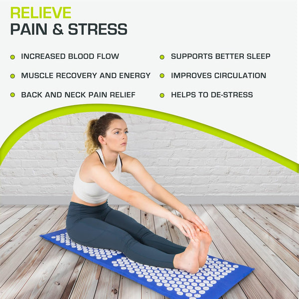 Prosourcefit Acupressure Mat and Pillow Set for Back/Neck Pain Relief and Muscle Relaxation, XL - Blue/White