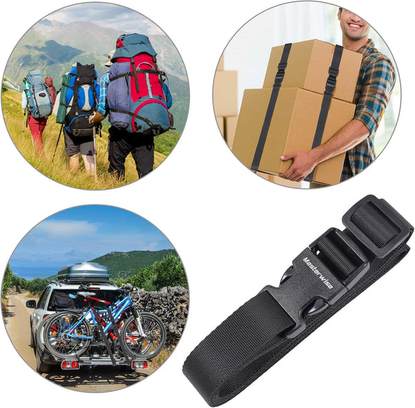 Buckle Straps with Clips, Adjustable Nylon Straps with Buckle, Packing Strap, Black 4 Pack (6’x1) Black 6’x1"