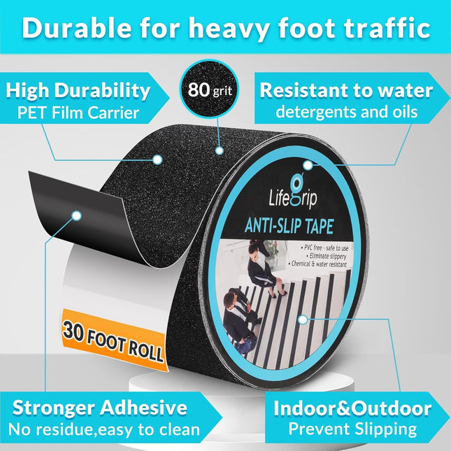 Lifegrip anti Slip Traction Tape, 4 Inch X 30 Foot - Best Grip, Friction, Abrasi
