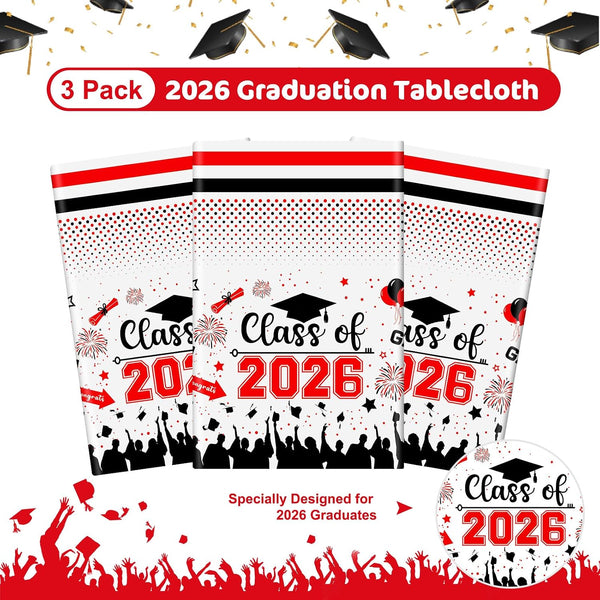 Graduation Decorations Class of 2026 Tablecloth - 3 Pcs Plastic Congrats Grad Table Cloth, Graduation Table Cover for Graduations Party