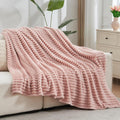 NEWCOSPLAY Super Soft Throw Blanket Pink Premium Silky Flannel Fleece 3D Ribbed Jacquard Lightweight Bed Blanket All Season Use (Pink Ribbed,