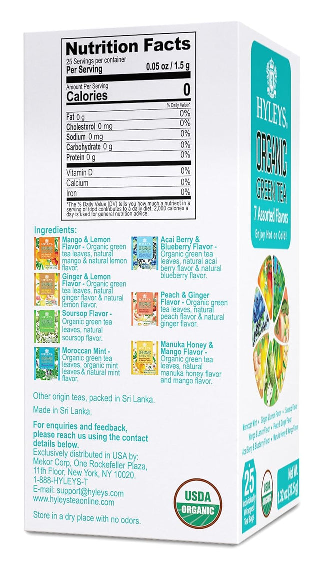 Hyleys Organic Green Tea 7 Assorted Flavors - 25 Tea Bags