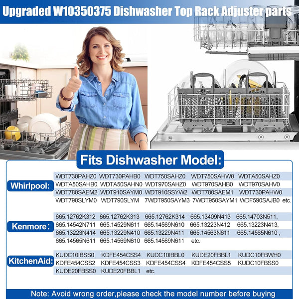 Upgraded W10350375 Dishwasher Top Rack Adjuster parts For Whirlpool WDT730PAHZ0 WDT750SAHZ0 Upper Rack Parts,WDTA50SAHZ0 WDT970SAHZ0 Dishwasher