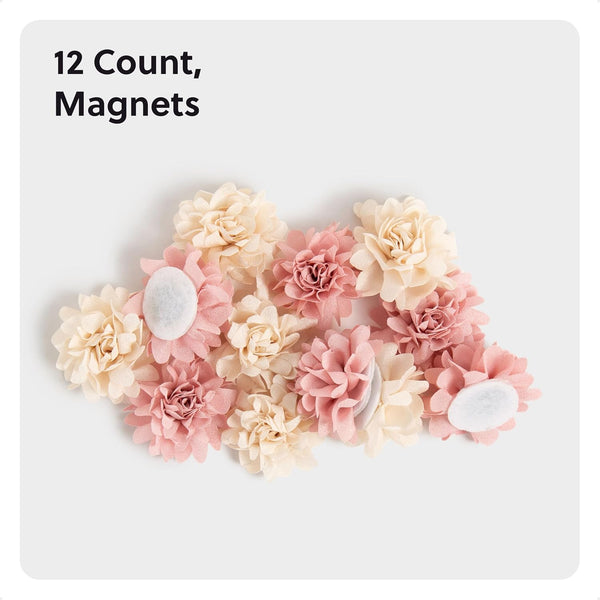 U Brands Flower Magnets for Fridge, 12 Count, Cute Magnets for Locker Blush and Cream Flowers