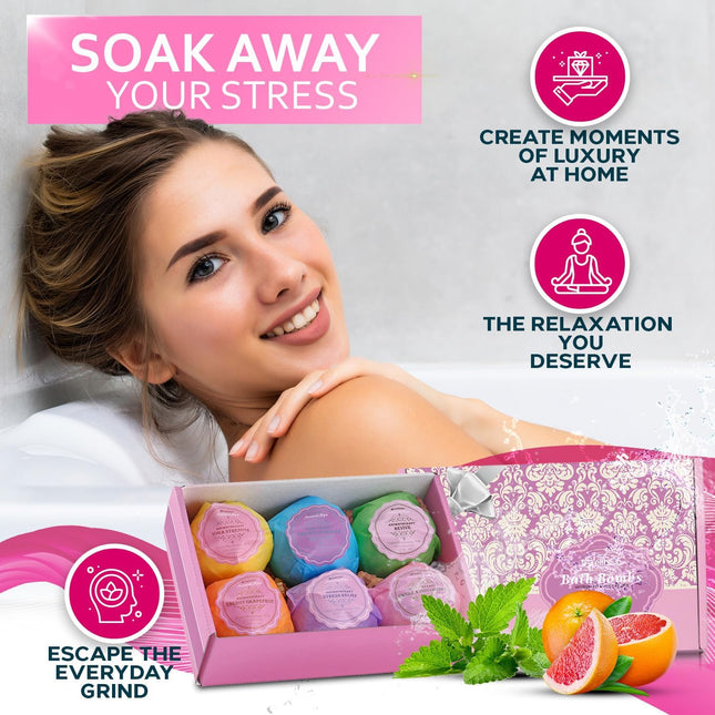 Bath Bombs Gift Set - 6 Bubble Bath Fizzies (6 X 2Oz) with Natural Dead Sea Salt
