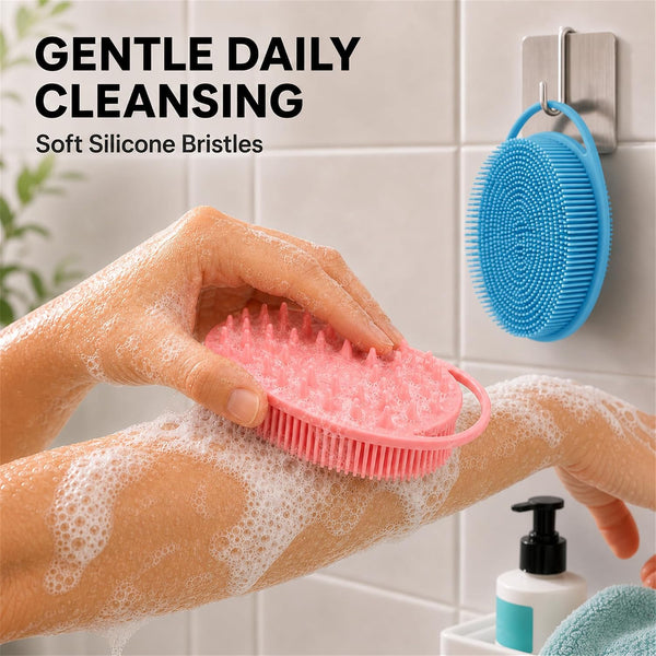 2 Pack Silicone Body Scrubber, Loofah Double-Sided Body Brush,Shower Scrubber and Scalp Massager Shampoo Brush for Sensitive Kids Women Men All