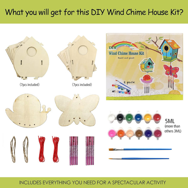 Home Composer 4 Pack DIY Bird House Wind Chime Kits for Children to Build and Paint, Wooden Arts and Crafts for Kids Girls Boys Toddlers Ages 8-12