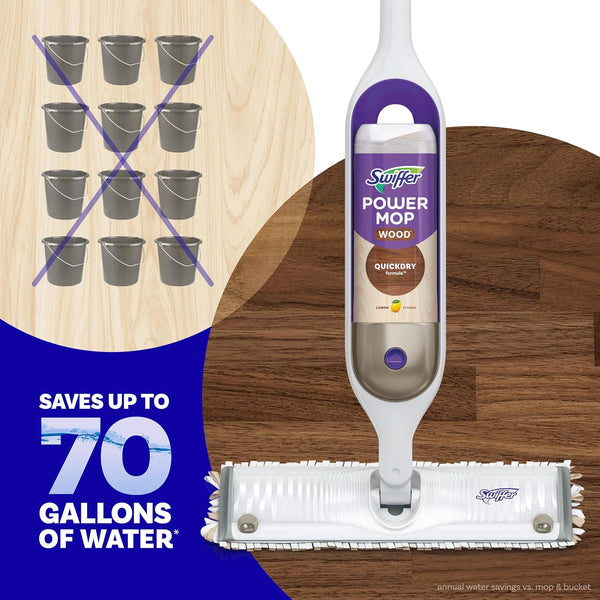 Swiffer Power Mop Wood Refill Solution, Quickdry Hardwood Floor Cleaner for Mopping Home, Bathroom, Kitchen, All Purpose Multi-Surface Solution