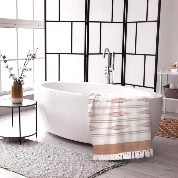 Okuna Outpost Bathroom Rugs - Bohemian Bath Rug with Tassels & Low Pile - Washable Cotton Bath Mat & Shower Rug - Bohemian Decor - 23.6 x 35