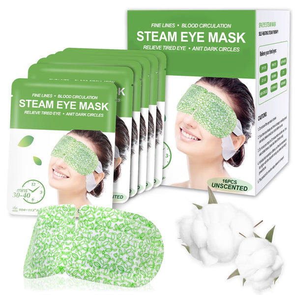 16 Packs Steam Eye Masks for Dry Eyes, Self Heating Warm Compress for Eyes Fatigue & Puffiness Relief, Disposable Heated Eye Mask Travel