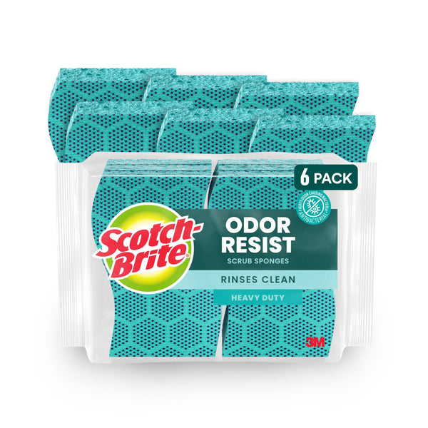 Scotch-Brite Odor Resist Heavy Duty Scrub Sponge, Dishwasher-Safe Kitchen Sponges for Serious Scrubbing, Multipurpose Dish Sponge for Stuck-On