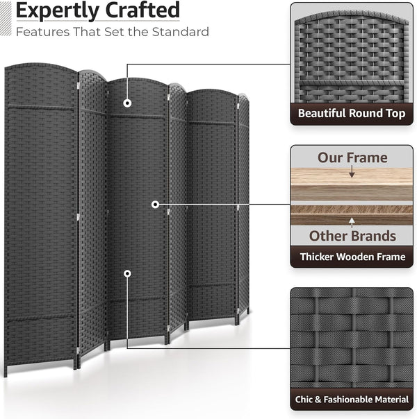 Sorbus 6 Panel Room Divider 6 Ft. Tall - Privacy Screen, Extra Wide Double Hinged Panels, Mesh Hand-Woven Design, Partition Room Dividers and