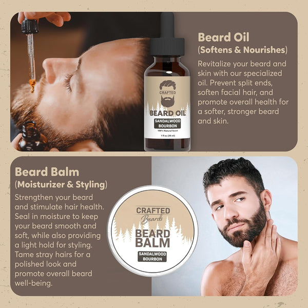 Beard Care Kit - Softer, Smoother, Moisturized Beard - Beard Oil and Balm - Gift Set (Sandalwood Bourbon) Sandalwood Bourbon 2 Piece Set