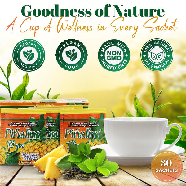 GN + VIDA Pinalim Tea | Pineapple Herbal Tea Blend with Red Tea, Green Tea, White Tea & Senna Leaf | Caffeine Free | Twin Pack (2 x 30 Tea Bags)