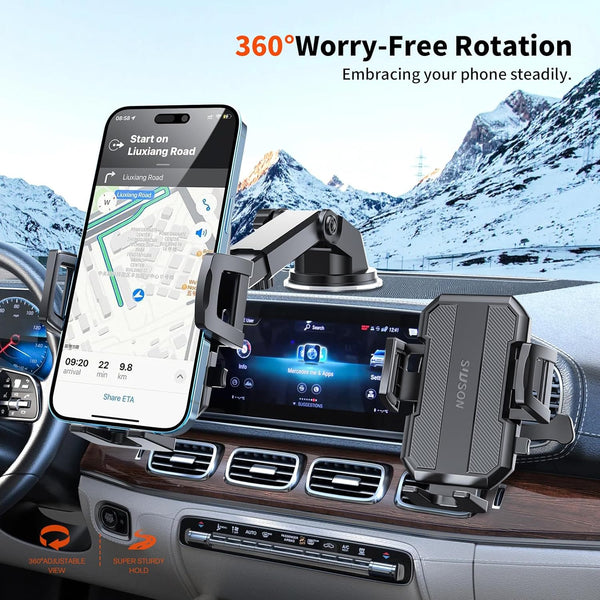 Upgraded 3-In-1 Car Phone Holder Mount [Powerful Suction] Phone Mount for Car Dashboard Air Vent Windshield Hands Free Mount, Cell Phone Car Mount