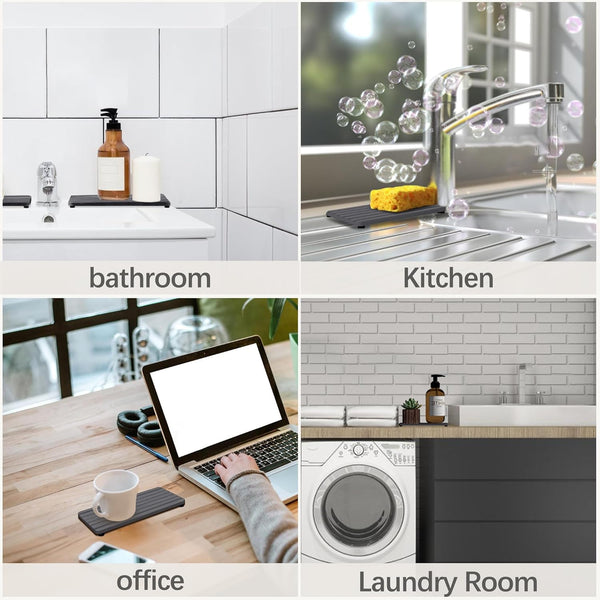 NiuYichee 2 PCS Water Absorbent diatomite Coasters, 7.1" x 3.5" Water Absorbing Stone Tray for Sink, Stone Drying mat for Kitchen Counter, Stone
