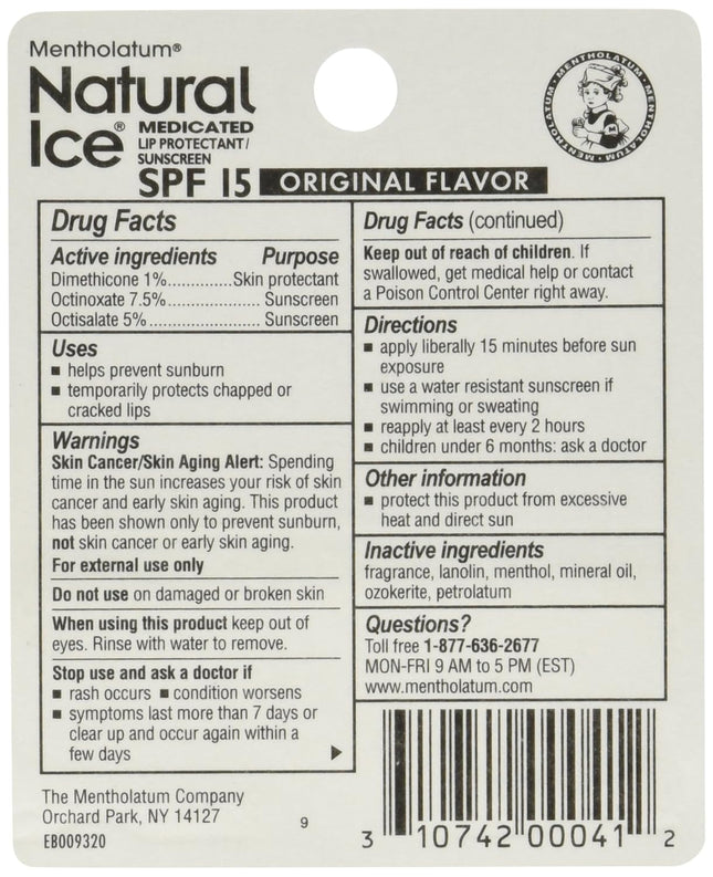 Mentholatum Natural Ice Medicated Lip Protectant Sunscreen, 0.16 Ounce (Pack of 