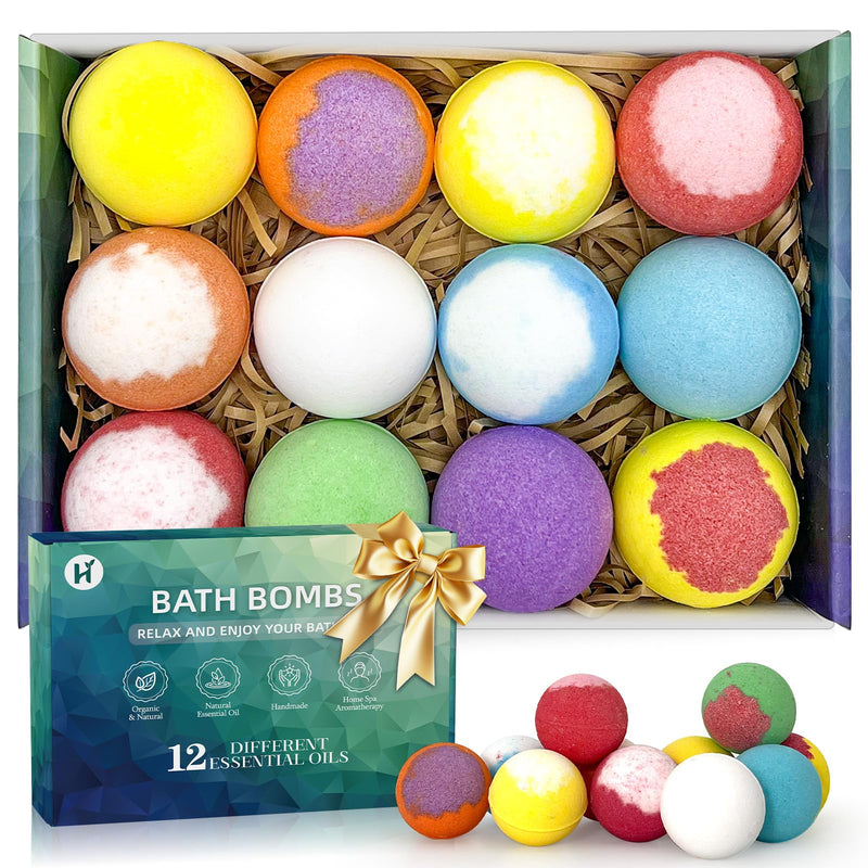 Bath Bombs Birthday Gifts for Women & Men Set, 12 Pack Handmade Natural Organic Bath Bomb with Shea Butter, Halloween Boo Basket Stuffers,