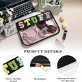 DYSHAYEN Chenille Letter Clear Zipper Pouch for Travel,Nylon Clear Cosmetic Bag,Makeup Travel Bag for Women Girls 11.8 Inches x 8.2 Inches Black-Stuff