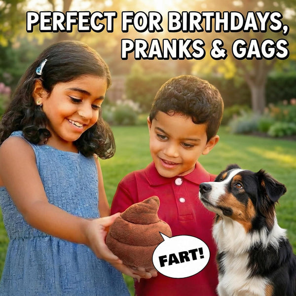 Funny Plush Poop Toy with 7 Fart Sounds - Hilarious Farting Poop Stuffy for Kids & Teens - Great As A Dog Toy with Soft Squishy Build - Fun Gag