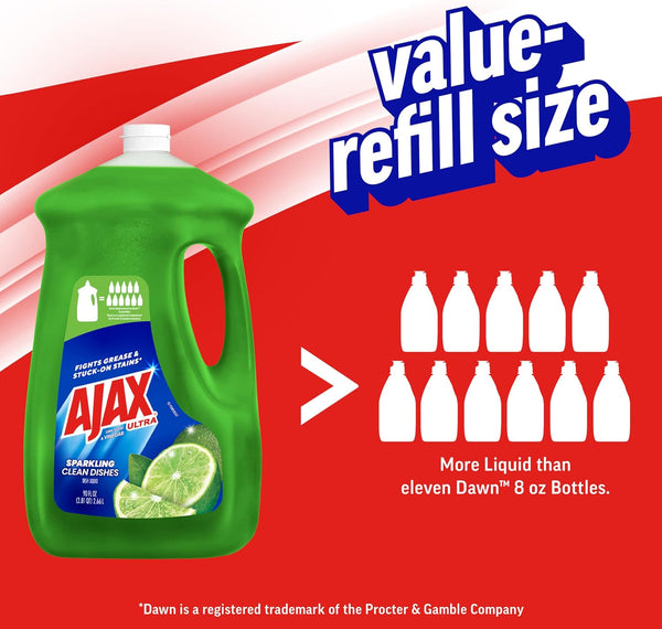 Ajax Ultra Liquid Dish Soap Vinegar and Lime Scent, Sparkling Clean Dishes, 90 fl oz Bottle Lime & Vinegar 90 Fl Oz (Pack of 1)