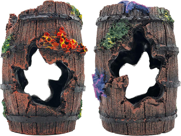 GSD Star-Fish Broken Barrel Decor Resin Betta Tank Accessories Ornaments for Cave Hide Decorations, Broken Barrel X 1Pc, Blue Star Fish Ornaments