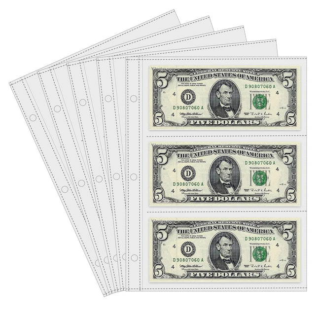 Currency Sleeves,50Pcs Page Protectors for 3 Ring Binder, 3-Pocket Banknote Slee