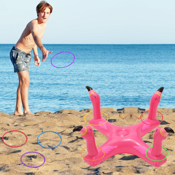 Inflatable Pool Ring Toss Games Toys, Floating Shark Flamingo Swimming Pool Ring with 6Pcs Rings, Swimming Pool Games for Kids Adults Summer Pool
