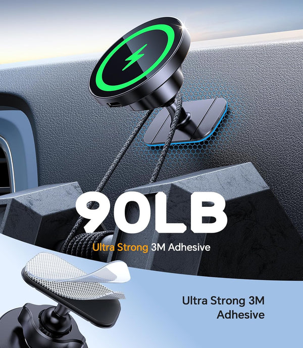 Kaistyle for MagSafe Car Mount Charger【Stronger Magnets】Magnetic Wireless Car Charger with Dashboard Pad Mounting Phone Holders for Your Car