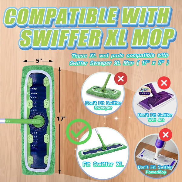 XL Mop Pads Compatible with Swiffer XL Dry Sweeping Cloths, Reusable Wet Pads Refill X-Large Size Fits for Swiffer XL Wet Pads Refills -For