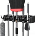 LETMY Broom Holder Wall Mount - Mop and Broom Hanger Holder - Garage Storage Rack & Garden Tool Organizer - 5 Position 6 Hooks Broom Rack for