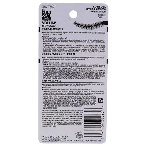 Maybelline New York Volume Express Colossal Cat Eyes Washable Mascara, Glam Black, 0.31 Fl Oz