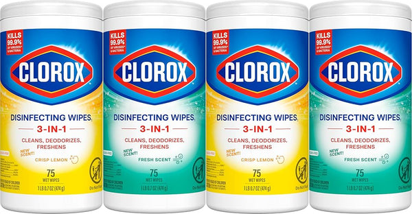 Clorox Disinfecting Wipes Value Pack, Bleach Free Cleaning Wipes, 75 Count Each, Pack of 4