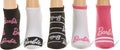 Barbie Womens Classic 5 Pack No Show Ankle Socks 9-11 White Assorted