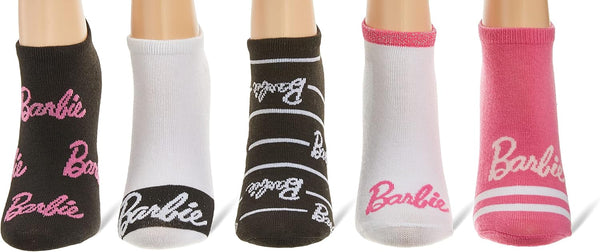 Barbie Womens Classic 5 Pack No Show Ankle Socks 9-11 White Assorted