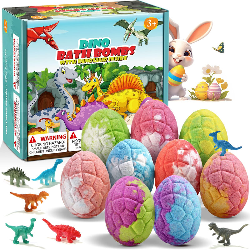 Bath Bombs for Kids with Dinosaur Toys Inside, 9 Pack Natural and Organic Dinosaur Bath Bombs Bubble Bath Gift Set, Perfect Birthday Gifts for