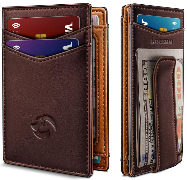Magnetic Closure Slim Wallet for Men with Money Clip Gift Boxed,Genuine Leather Front Pocket Wallet, 3.9"X 2.7", RFID Blocking