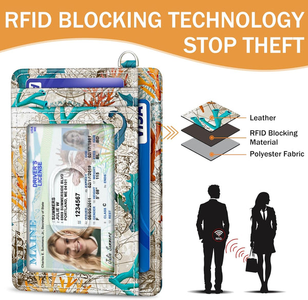 Credit Card Holder Slim Wallet, Sea Turtle RFID Wallet Women Front Pocket Small Card Holder Travel Cute Funny Thin Card Case ID Window PU Leather