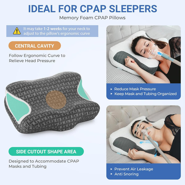 Elviros CPAP Pillow HSA/FSA for Side Back and Stomach Sleepers | Adjustable Firmness & 4 Heights, Ergonomic Memory Foam Cervical Neck Pillow for