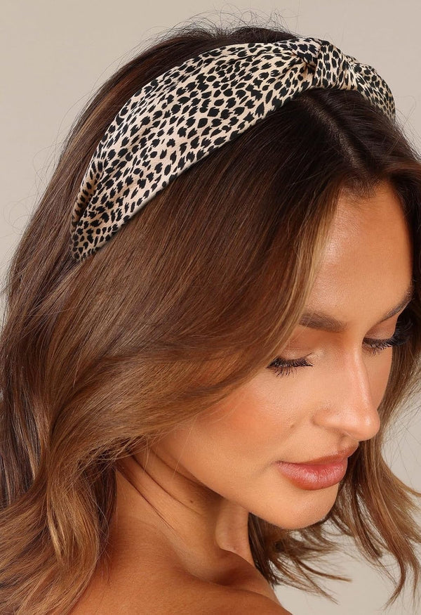 Knotted Headbands for Women Non Slip Fashion Knot Headband Fall Outfits Beige Brown Leopard Head Band