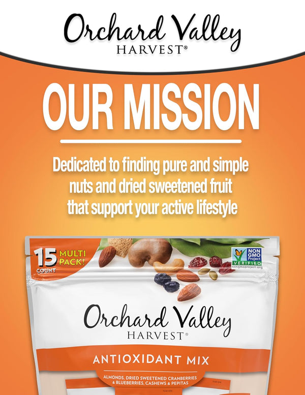 Orchard Valley Harvest Antioxidant Mix, 1 Ounce Bags (Pack of 15), Almonds, Cranberries, Blueberries, Cashews, and Pepitas, Non-GMO, No Artificial