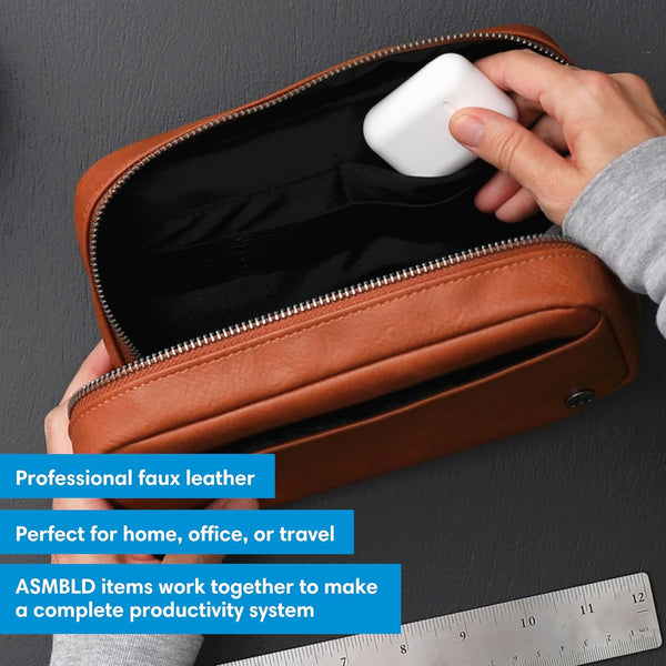 Blue Sky ASMBLD Tech Organizer, 8" x 4.5" x 2", Faux Leather, Non-Dated, Zip Closure, Travel Cable Organizer for Cords, Chargers, and Accessories