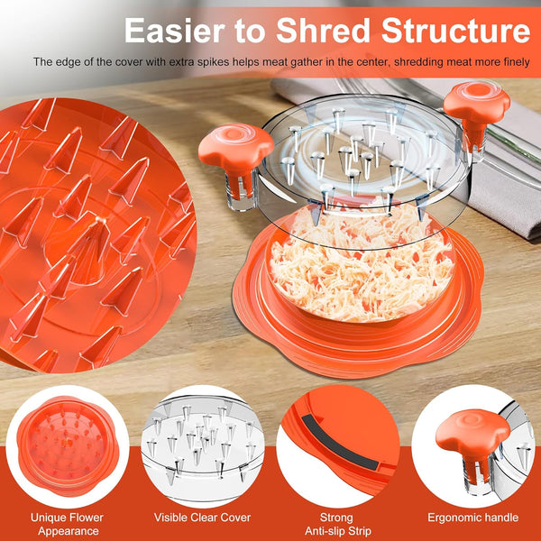 SURETIVIAN Chicken Shredder Tool Twist Large Chicken Breast Shredder with Brush&Fork, Visible Meat Shredder Machine, Anti-Slip Strip, Ergonomic